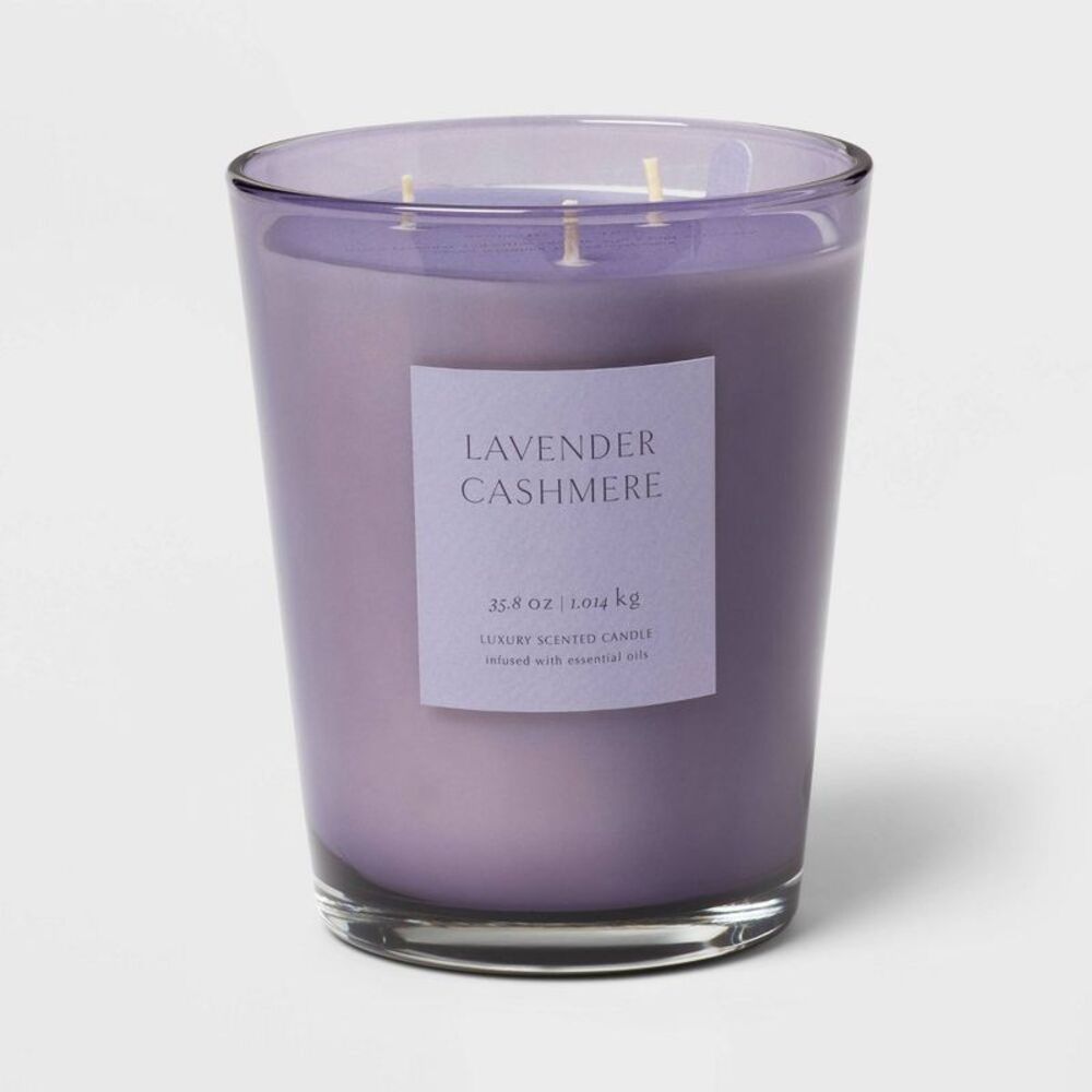 35oz Colored Vase Glass with Dustcover Lavender Cashmere Candle - Threshold
